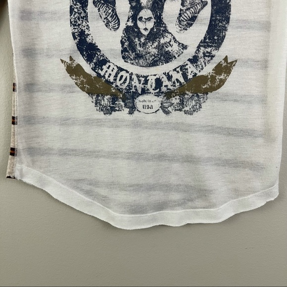 FREE PEOPLE Creme Ivory Eyelet Lace Trim Great Falls Montana Ram Graphic Top - Picture 6 of 10